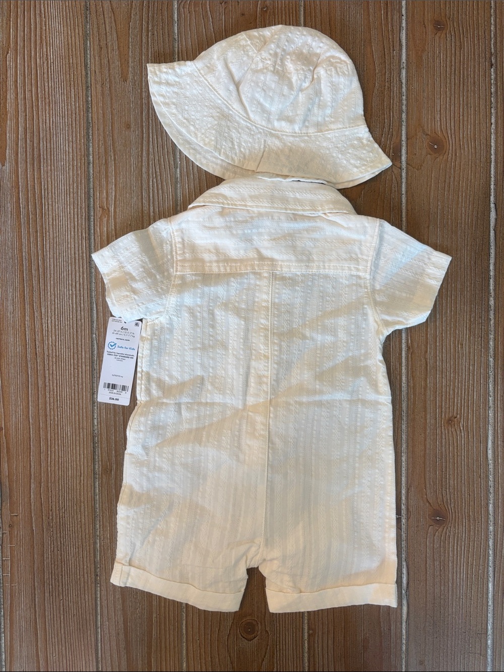 Carter's 6M White Baby Cotton Romper with Sun Hat - Picture 3 of 3